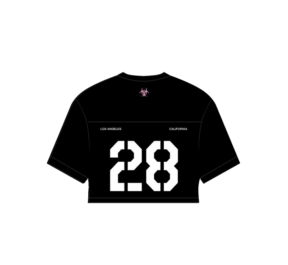 reward + risk cropped varsity jersey in black [women's]