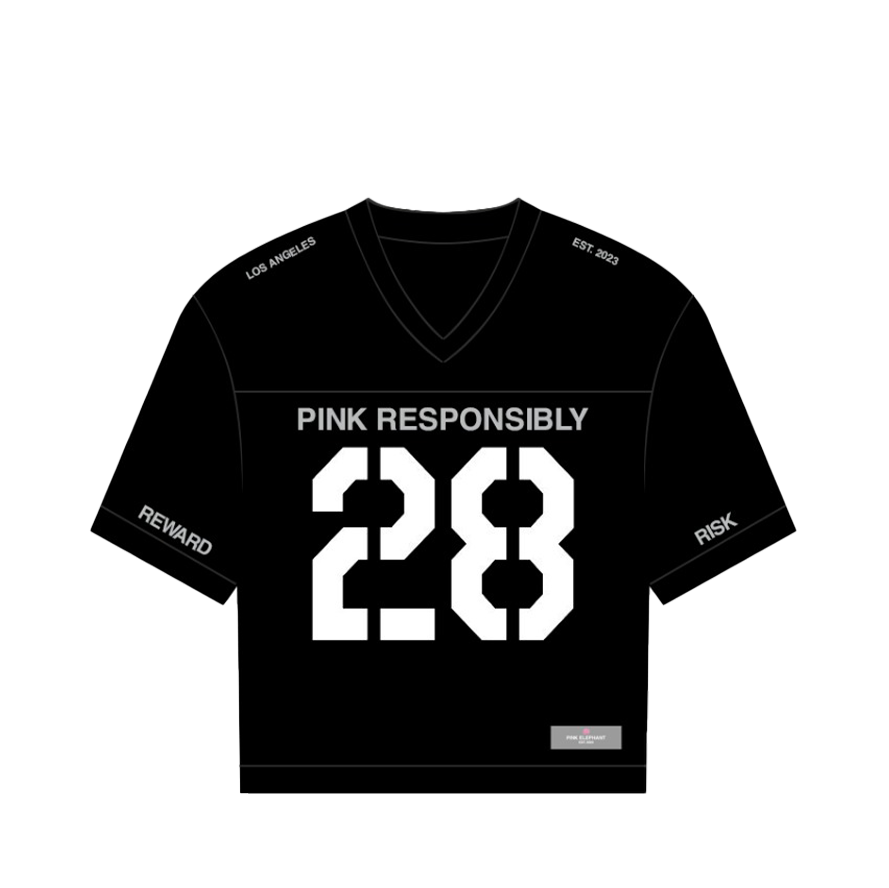 reward + risk cropped varsity jersey